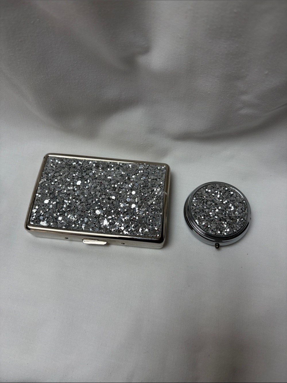 Silver Glitter Card Case and Compact Mirror Set